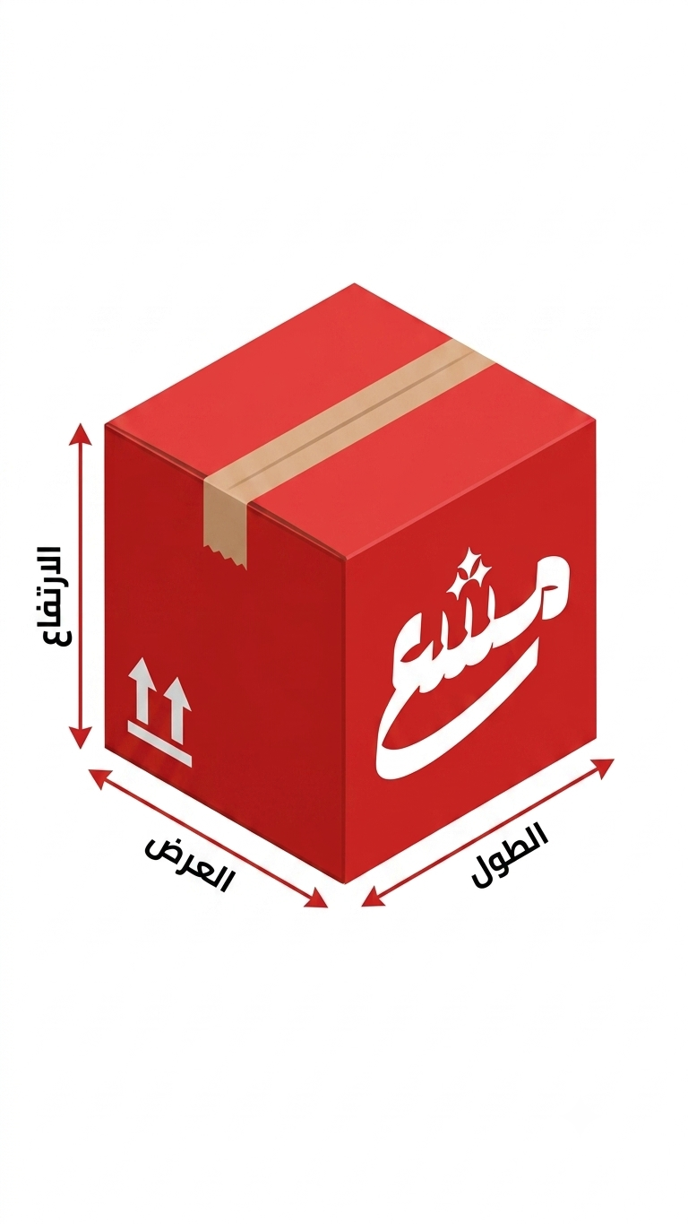 كرتون مشع مع توضيح الطول والعرض والارتفاع